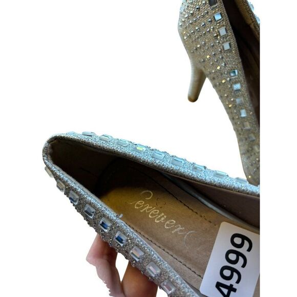 Elegant Silver Rhinestone High Heels Womens Size 6.5 midheel - Picture 9 of 10